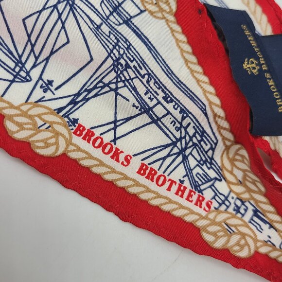Brooks Brother 100% Silk Sailboats Scarf Red White Blue New with Tags Twill - Picture 6 of 10